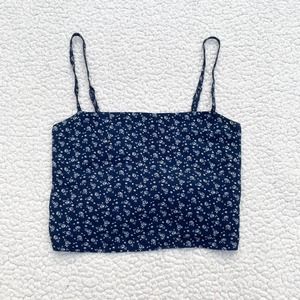 Brandy Melville Adjustable Navy Floral Wrap Tank Top